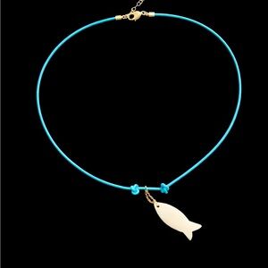 14K GOLD & LEATHER FISH NECKLACE